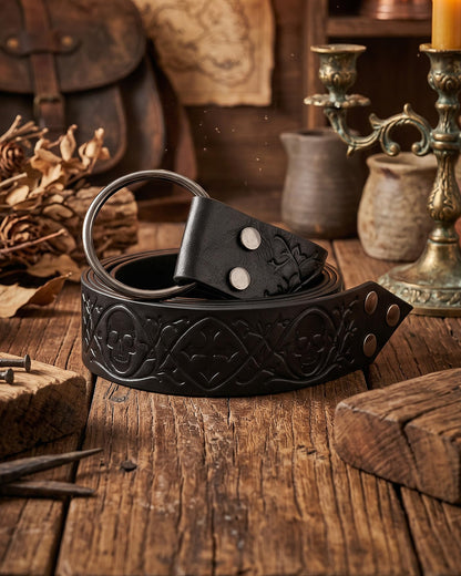 CoTeeZa Medieval Renaissance Leather Belt - Vintage Gothic Skull Cross Punk Black Style Waist Belts for Men Women Cosplay LARP Renfaire Viking Knight Costume Accessory
