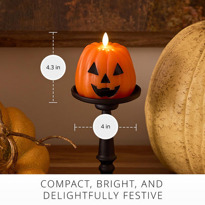 Luminara Flickering Flameless 4" x 4.3" Candle, Battery Powered LED Jack-o-Lantern Pumpkin Candle w/Timer, Remote Ready (Sold Separately), Real Orange Wax Indoor Halloween Decoration