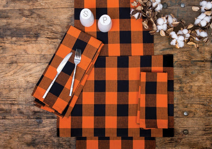 C&F Home Franklin Orange & Black Plaid Handwoven 100% Cotton Rectangle Single Placemat 13'' x 19'' Halloween Spooky Scary Versatile Fall Autumn Harvest Home Kitchen Tabletop Reversible Machine