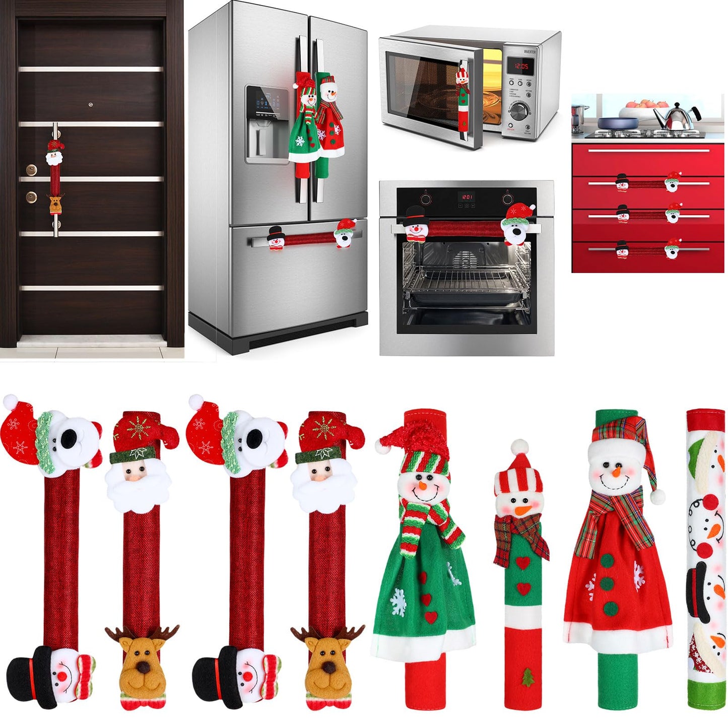 Boao Christmas Refrigerator Door Handle Cover Santa Snowman Kitchen Appliance Handle Covers Decorations for Fridge Microwave Oven Dishwasher Christmas Handle Protector (Elegant Style)