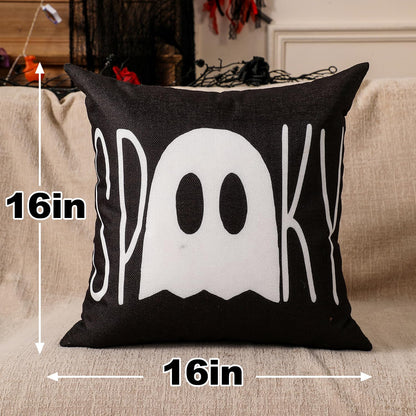 multiwins Halloween Decorations Set of 4 Double-Sided Print Ghost Pillow Covers 16" x 16", with 8 Cute Halloween Decor Patterns, Soft Linen Throw Pillow Covers for Outdoor & Indoor Use