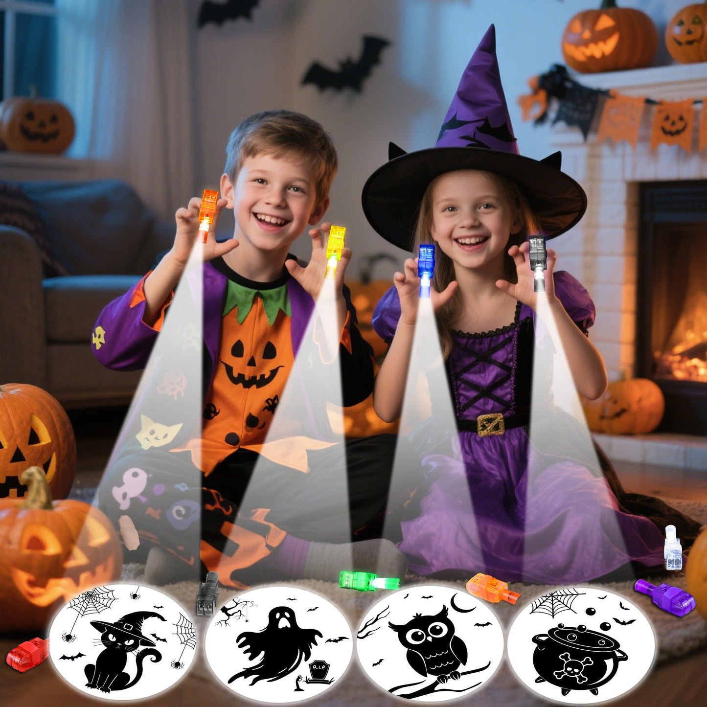 40 Pcs Halloween Party Favors Finger Lights for Kids, Halloween Light Up Toys Bulk Glow in the Dark Halloween Treats Non Candy Goodie Bag Fillers Basket Stuffers Classroom Prizes Trick or Treat Gift