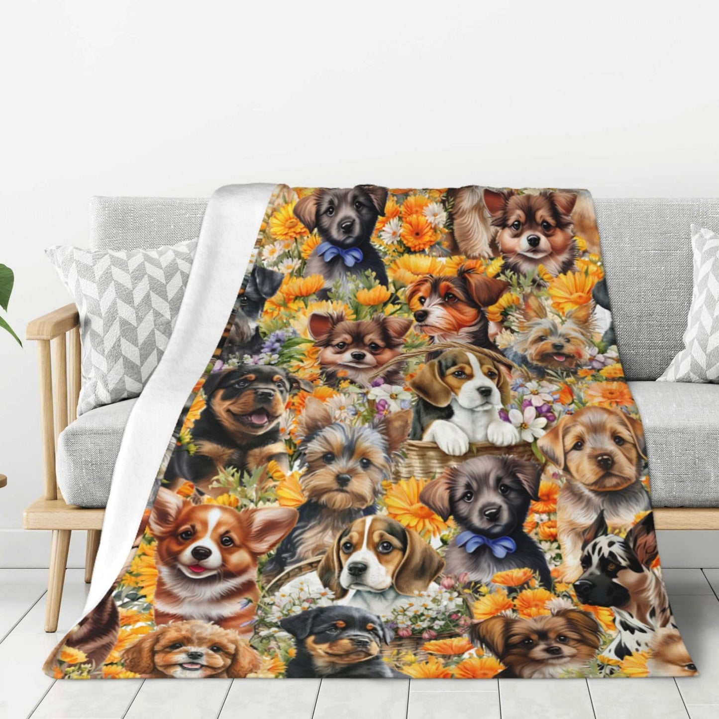 Cute Puppy Dog Throw Blanket Cozy Fluffy Plush Blanket Soft Flannel Throw Blanket for Kids Men Women Gift Sofa Bed Couch 50"x40" Christmas