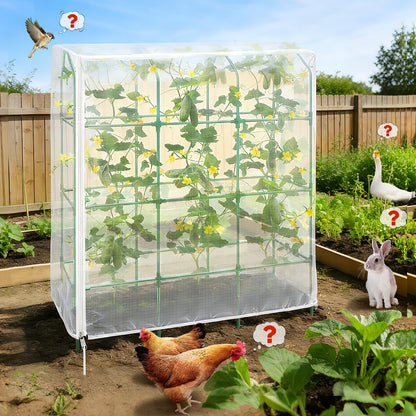 Garden Bird Netting Plant Cover for Cucumber Trellis, 52" x18''x66'' Insect Bird Barrier Garden Trellis Net with Zipper & Drawstring, Cucumber Trellis Netting Protection Cover for Protecting Plants