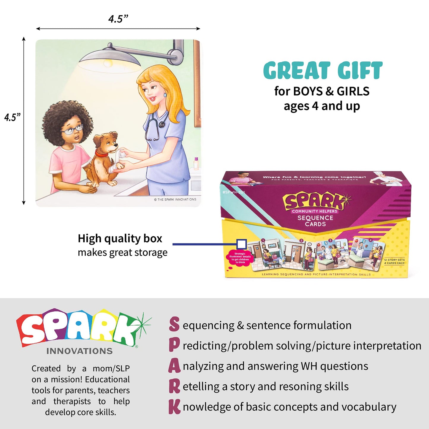 SPARK INNOVATIONS Kids Story Cards Sequence Game Large Storytelling and Sequencing Cards. Community Helper Stories for Sentence Building Educational Picture Card Games