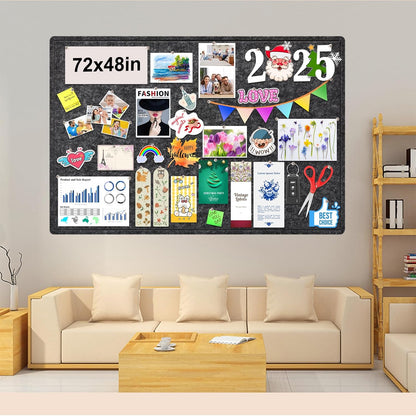 Large Bulletin Board, Foldable 72x48 Inches Cork Board Alternative, Large Felt Board Decorative Pin Board for Wall, Foldable Photo Board Self-Adhesive Vision Board with 36 Pushpins Dark Gray