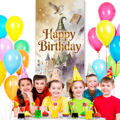 Wizard Birthday Party Decorations Door Backdrop, 6x3ft Witch Theme Banner, Fantasy Magic Party Photo Backdrop for Girls Boys Birthday