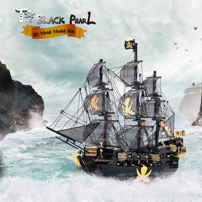 Piececool 3D Puzzles for Adults, Black Pearl Pirate Ship Metal Model Kits, 3D Watercraft Model Building Kit, DIY Craft Kits for Family Time, Great Christmas Gifts, 307Pcs