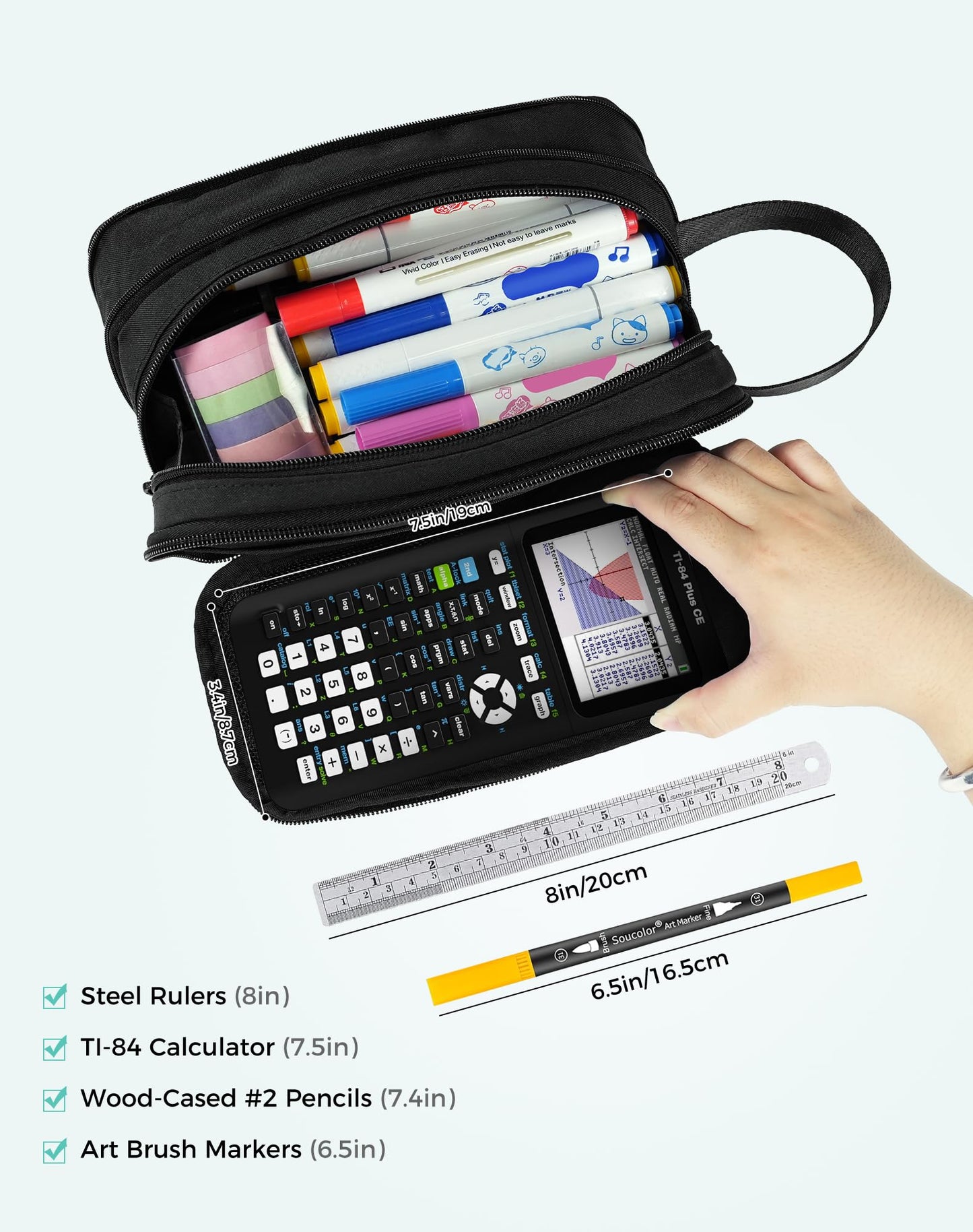 Fmeida Pencil Case Pouch Expandable - Extra Large Pencil Pouch Aesthetic Pencil Bag Office Stationery Organizer with Handle for Men Women Kids Back to School Supplies - Business Black