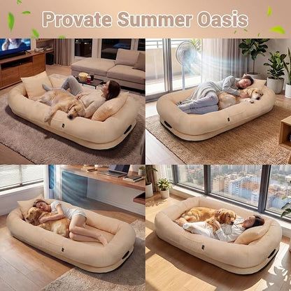 WROS Cooling Human Dog Bed for Summer, Breathable Washable Floor Lounger for People & Pets, 57'' x 35'' x 10'', Dune Brown, Pet Bed for Hot Weather Relaxing