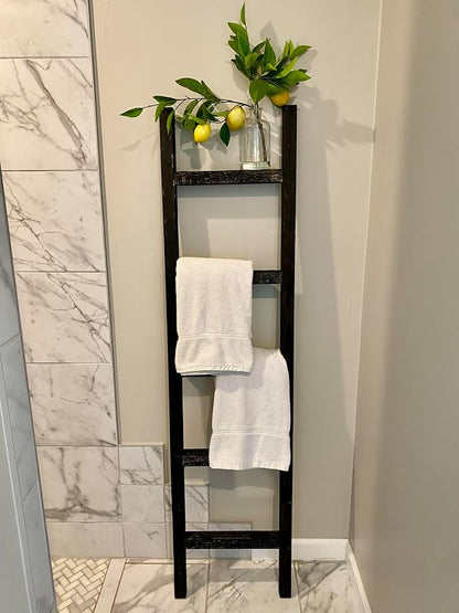 BarnwoodUSA Rustic Farmhouse Decorative Ladder - Our 5 ft Ladder can be Mounted Horizontally or Vertically and is Crafted from Upcycled Wood | No Assembly Required | Black