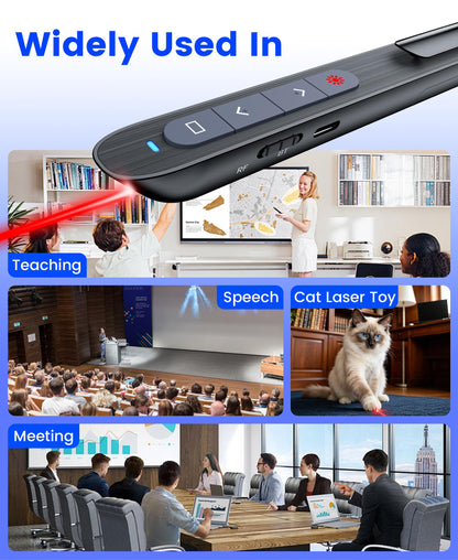 TITIANCOOL Wireless Presenter with Red Light, 2.4G USB & Bluetooth Presentation Clicker, Rechargeable via Type-C, 165ft Range, Compatible with PowerPoint/Keynote for Windows/Mac/Linux/Android (Black)
