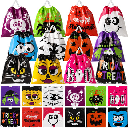 HOIIOH 120 Pcs Halloween Treat Bags Bulk, 6x6 Inch Drawstring Candy Bags