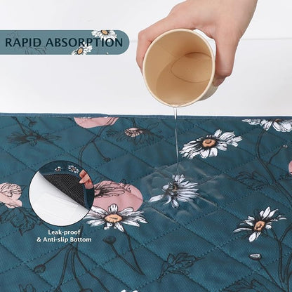 IEUUMLER Washable Pee Pads for Dogs, 2 Pack Non-Slip & Waterproof Pack Whelping Pad, Reusable Washable Puppy Potty Training Pad with Fast Absorbent for Playpen EU007 (Navy Blue Daisy, 24"X18"-2pcs)