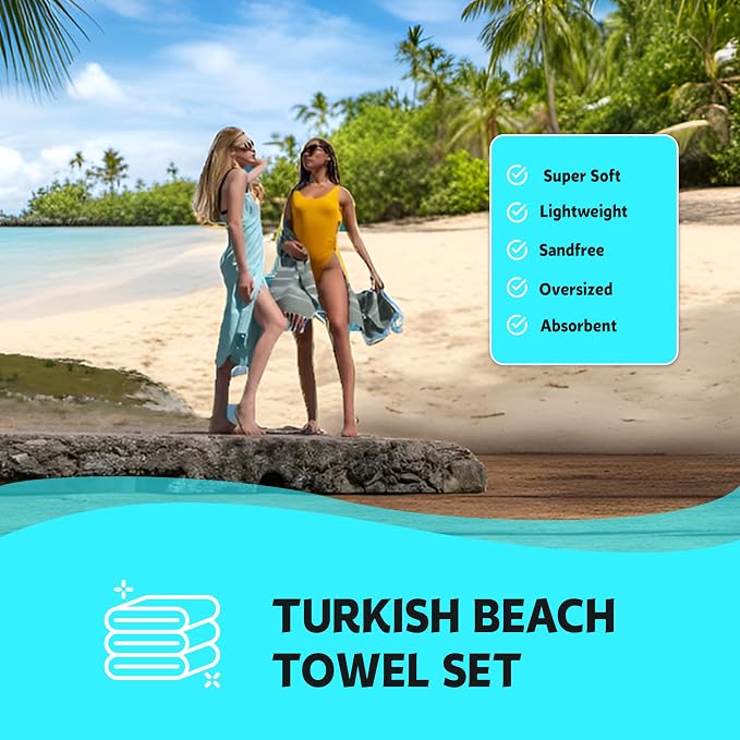 HAVLULAND Turkish Beach Towels, Oversized 40"x72" Turkish Bath Towel, Highly Absorbent Quick Dry Sand Free Beach Towels for Beach Pool Spa Gym Yoga Travel Camping Picnic Blanket - Beige