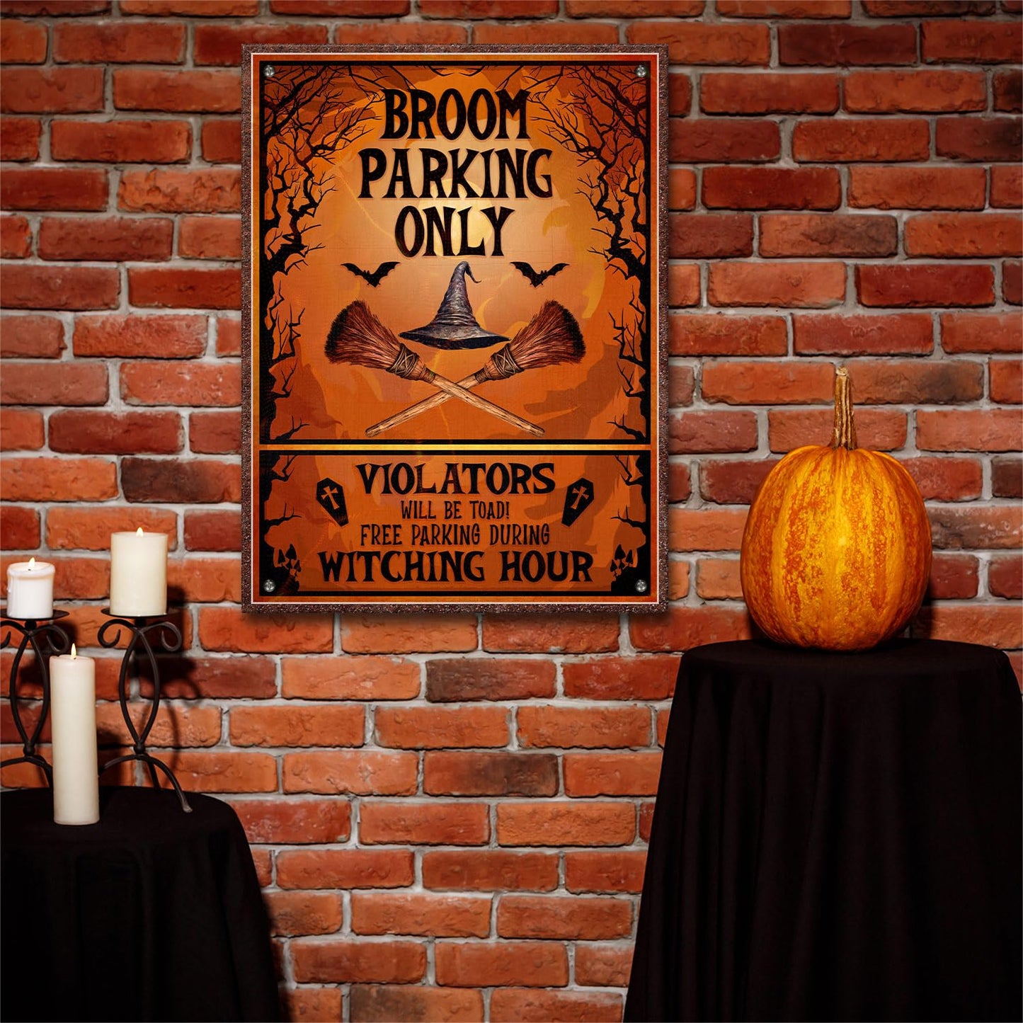 WODORO Broom Parking Only Witch Halloween Printed Metal Sign, 11.8x15.7 Inches, All Others Will Be Toad Wiccan Decor, Halloween Witch Parking Sign, Gifts For Witchy Friends Colleagues Family (01)