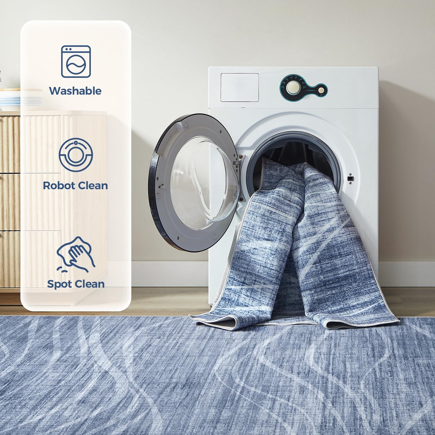 WITSHOCK 5x8 Area Rug Blue Rug for Living Room, Washable Rugs for Bedroom Dining Room Kitchen Nursery, Modern Wave Striped Rugs, Non Slip Stain Resistant Lightweight Carpet Home Decor, Blue