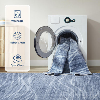 WITSHOCK 5x8 Area Rug Blue Rug for Living Room, Washable Rugs for Bedroom Dining Room Kitchen Nursery, Modern Wave Striped Rugs, Non Slip Stain Resistant Lightweight Carpet Home Decor, Blue