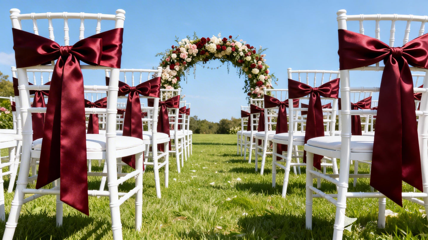 JFDYDM 50 Pack Satin Burgundy Chair Sashes Bows for Wedding Party Thanksgiving Halloween Hotel Reception Restaurant Decorations, Event Decorations