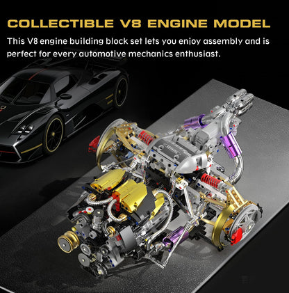 NEXTJOY V8 Engine Model Kit that Works, 1394 PCS Advanced Collectible Engine Building Block Sets with Lights & Spray, Exhibited Gift to Adults/Boys 8-14/Home Office Decor