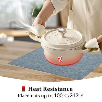 FROMHEART Faux Leather Placemats Set of 6–Waterproof,Heat/Oil Stain-Resistant PU Table Mat–Reversible,Non-Slip,Easy to Clean Place Mats for Kitchen,Dining,Indoor/Outdoor,(Light Blue,11.8" x 17")