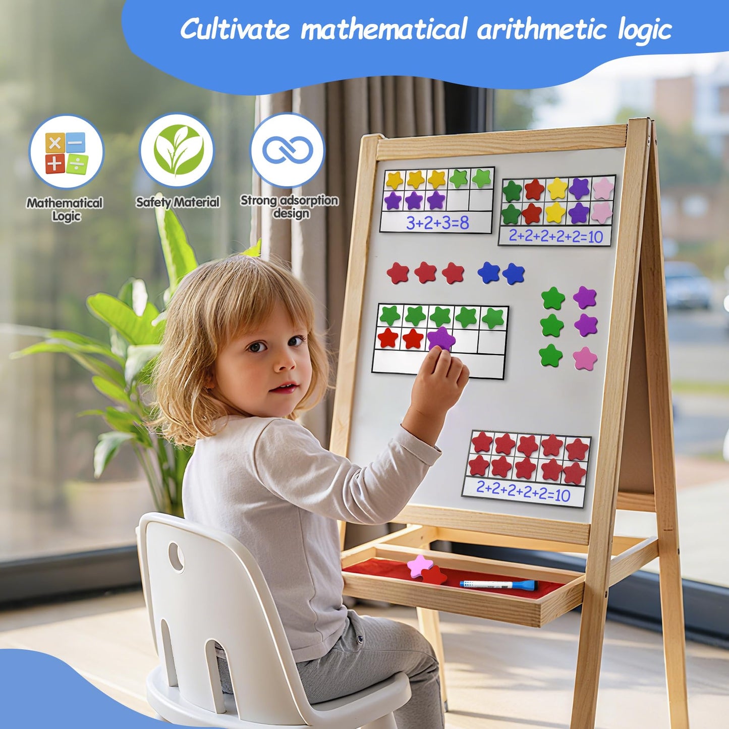 TOMMYHOME Magnetic Ten Frame Set of 74 PCS,Kindergarten Math Classroom Must Have counters,Educational Math Game Toys Suitable for Kids 5-7. (Star)