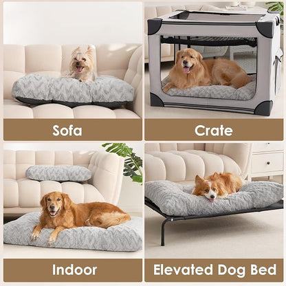 EHEYCIGA XXL Washable Dog Bed for Crate 47x29 Inch, Kennel Pad for Extra Large Dogs Up to 100 lbs, Plush and Comfy Pet Sleeping Mat, Grey