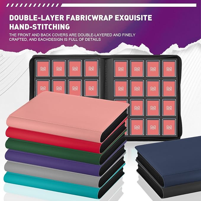16 Pocket Toploader Binder,Holds 640 Top Loaders,Top Loader Binder for 3" x 4"Rigid Cards,Sleeves Card Collection Binder,20 Double Sided Pages,Compatible with Trading & Sports Holder (16Red)
