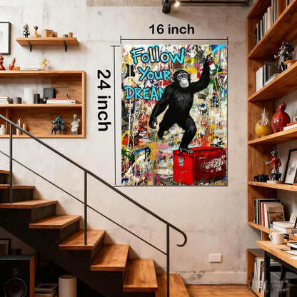16x24 Graffiti Street Art Gorilla Canvas Wall Decor Urban Pop Funny Picture Monkey Framed Gallery Street Posters Teen Boys Bedroom Pictures Kids Room Prints Men Office Home Decoration