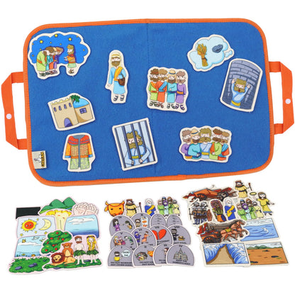 CHEFAN 4 Pack Felt Board Bible Stories Set, Flannel Board Stories, Nativity Flannel Graph Bible Toy for Kids, Include Joseph The Prince of Egypt, In The Beginning,Ten Commandments,Crossing The Red Sea