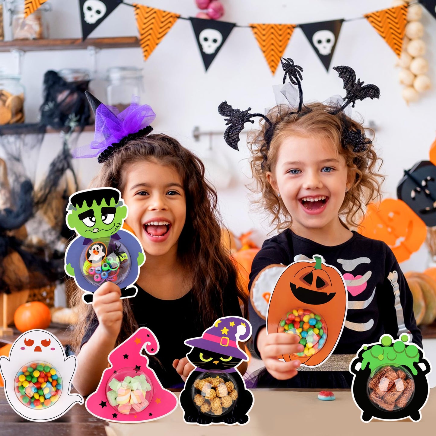 36 Set Halloween Candy Holder Cards with Clear Dome, Halloween Treat Boxes, Candy Servers,Ghost/Pumpkin/Bat Design,DIY Trick or Treat Party Favors for Kids, Classroom Prizes ,Family Gatherings(Candy Not Included)