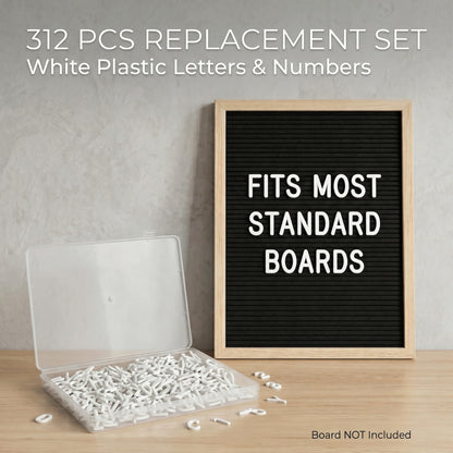 1 Inch Plastic Letter Board Letters, 312 PCS White Replacement Letters and Numbers, Compatible with 1-Inch Letter Grooves for Felt and Directory Boards, Letters Only