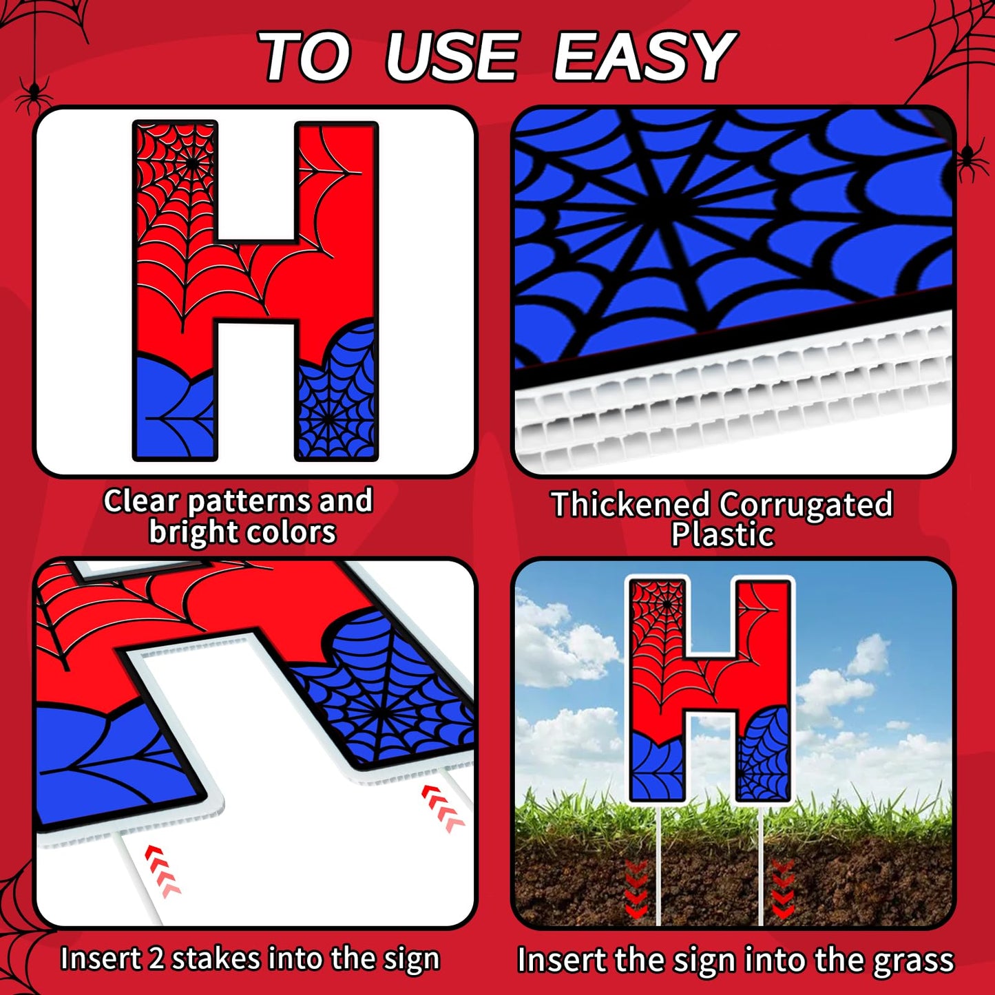 Aijoso Spider Happy Birthday Yard Signs with Stakes for Garden Outdoor Party Decorations