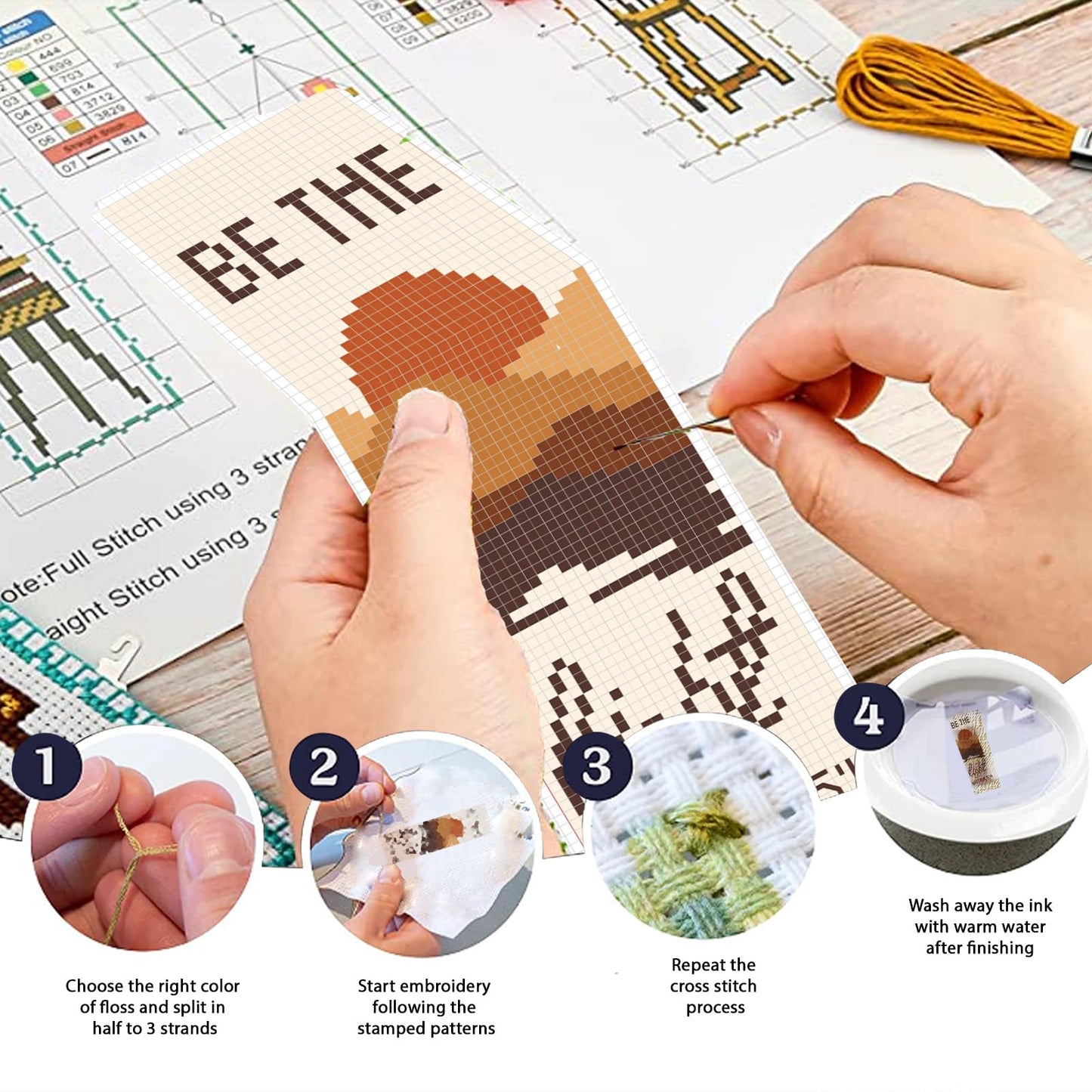FREEBLOSS 11CT 6 Set Cross Stitch Bookmark Kit Landscape Stamped Embroidery Bookmark Kit with Instructions 6 Back Felt Bookmarks Making Set for Adults Book Lovers, 8"x2.4"