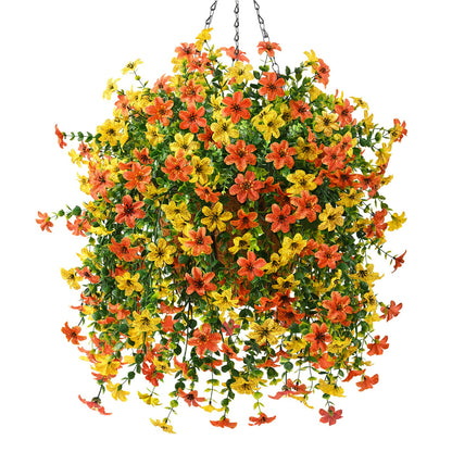 INQCMY Artificial Fake Hanging Flowers Plants Baskets for Outdoor Fall Decoration,Faux Silk Flower in Planter UV Resistant Look Real for Home Outside Porch Garden Yard Patio Decor
