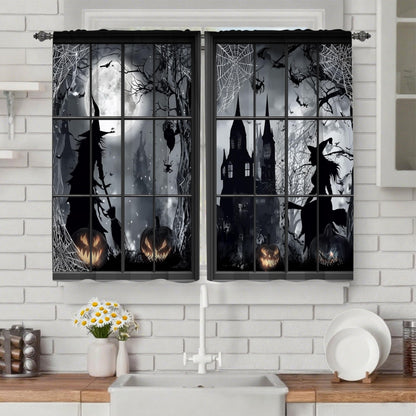 Worltoldb Halloween Witch Kitchen Curtains Cafe Curtains for Bathroom Dining Room Living Room Pocket Window Drapes 2 Panels Set 28"x36"
