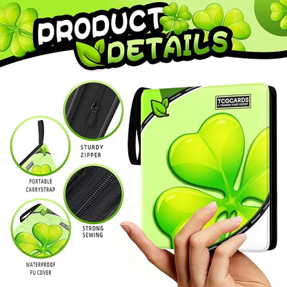 Trading Card Binder 4 Pocket,400 Pocket Card Collection Binder with 50 Removable Sleeves,PU Waterproof Top Card Book,3-Ring Zipper Collectible Trading Card Album for MTG/TCG/Card Holder Gift（(Leaf）