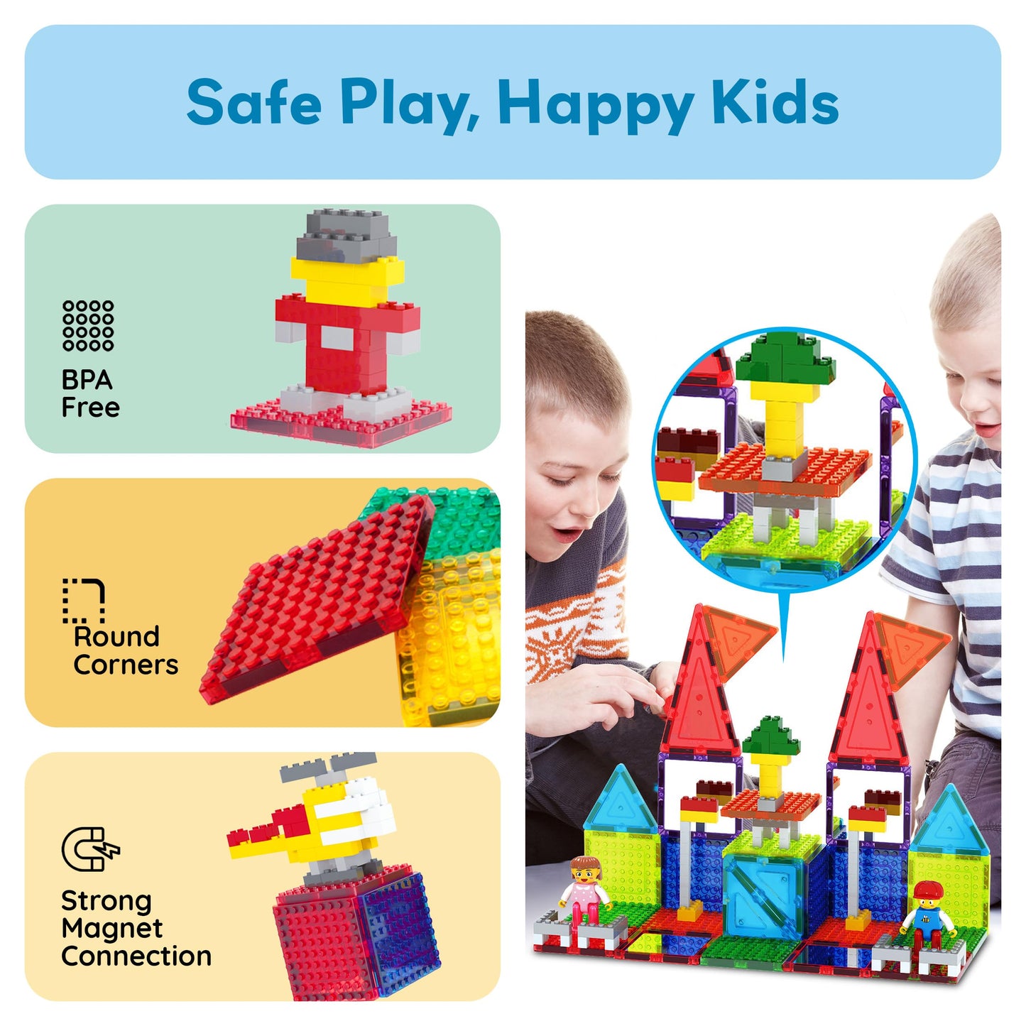 PicassoTiles Magnetic Building Blocks Brick Tiles STEM Creative Magnet Tiles Add Ons Set Construction Toy Socket Spikes Accessory Toys Educational Imaginative Learning Kit Stacking Set Toddlers Colors