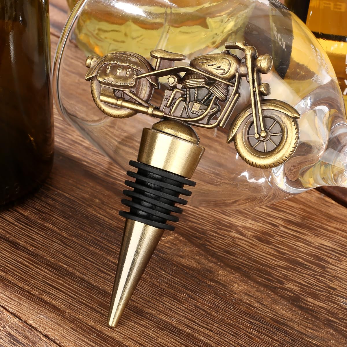 LULLEA Motorcycle Wine Bottle Stopper, Unique Motorcycle Gifts Wine Gifts for Men Women, Father's Day, Christmas, Birthday Gifts for Bikers, Wine Saver, Bronze with Bag
