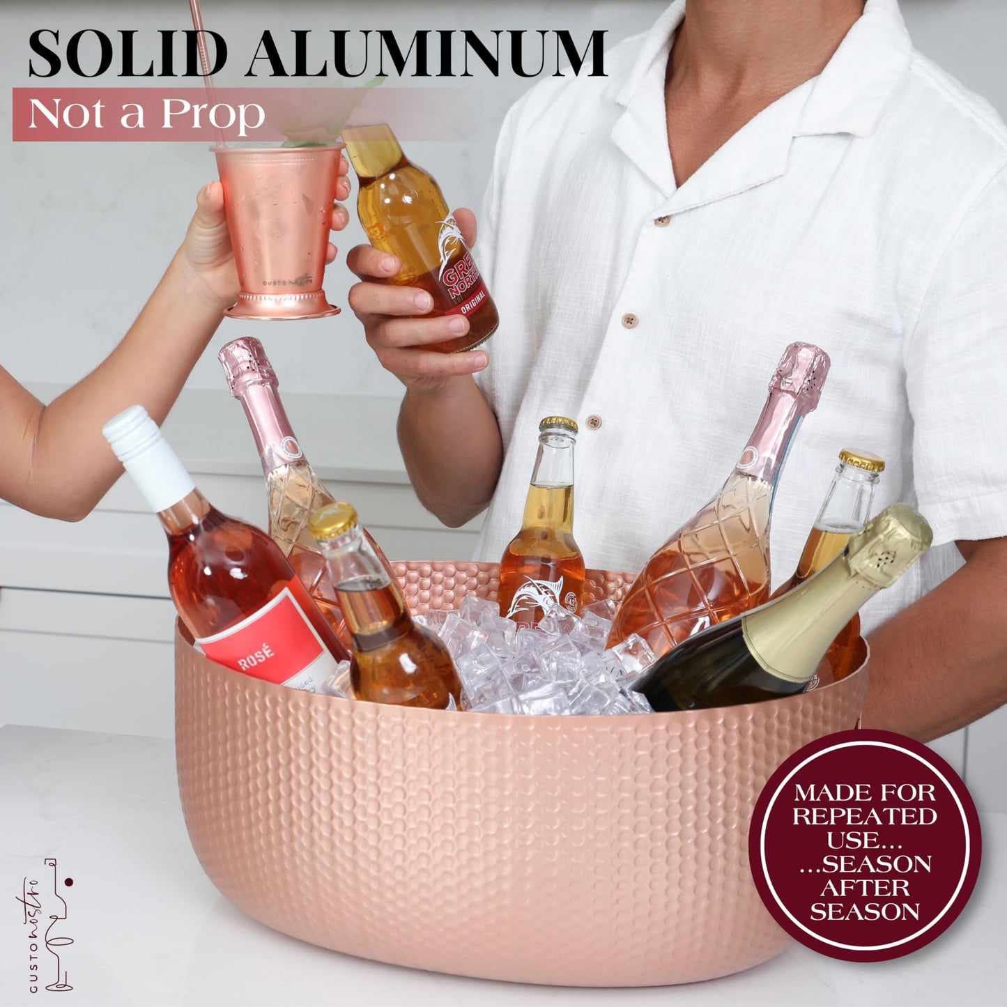 Gusto Nostro Large Beverage Tub for Parties - Metal Tub for Wine Bottles,Champagne,Beers - High Capacity Ice Bucket for Drinks - Extra Large Ice Buckets for Parties (22 qt) Outdoor Party Drink Bucket