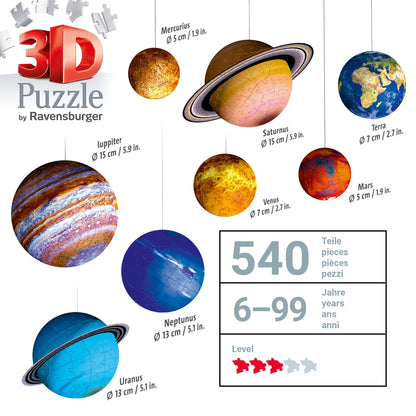 Ravensburger Solar System 540 Piece - 9 Planet 3D Jigsaw Puzzle Set for Kids & Adults - Easy Click Technology - Durable Material - MESH Accredited