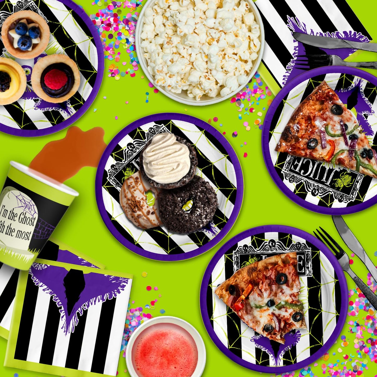 Beatlejuice Party Supplies - Ghost Birthday Supplies - Halloween - Tableware Set Includes Plates Napkins Cups - Kit for 16
