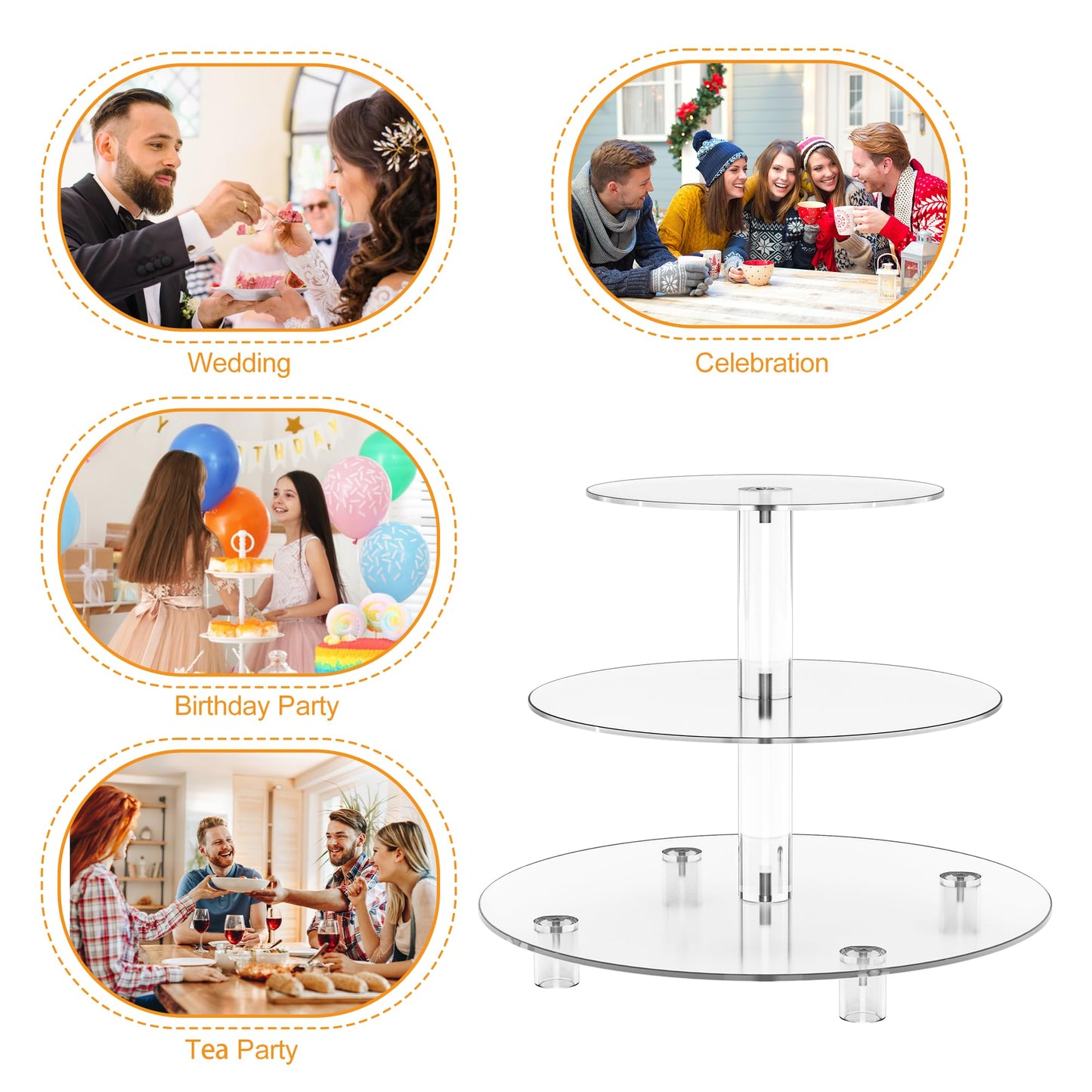 Acrylic Cupcake Stand, Clear Dessert Tower Holder Display with Base for Wedding, Party, Baby Shower, 3 Tier Round, Transparent