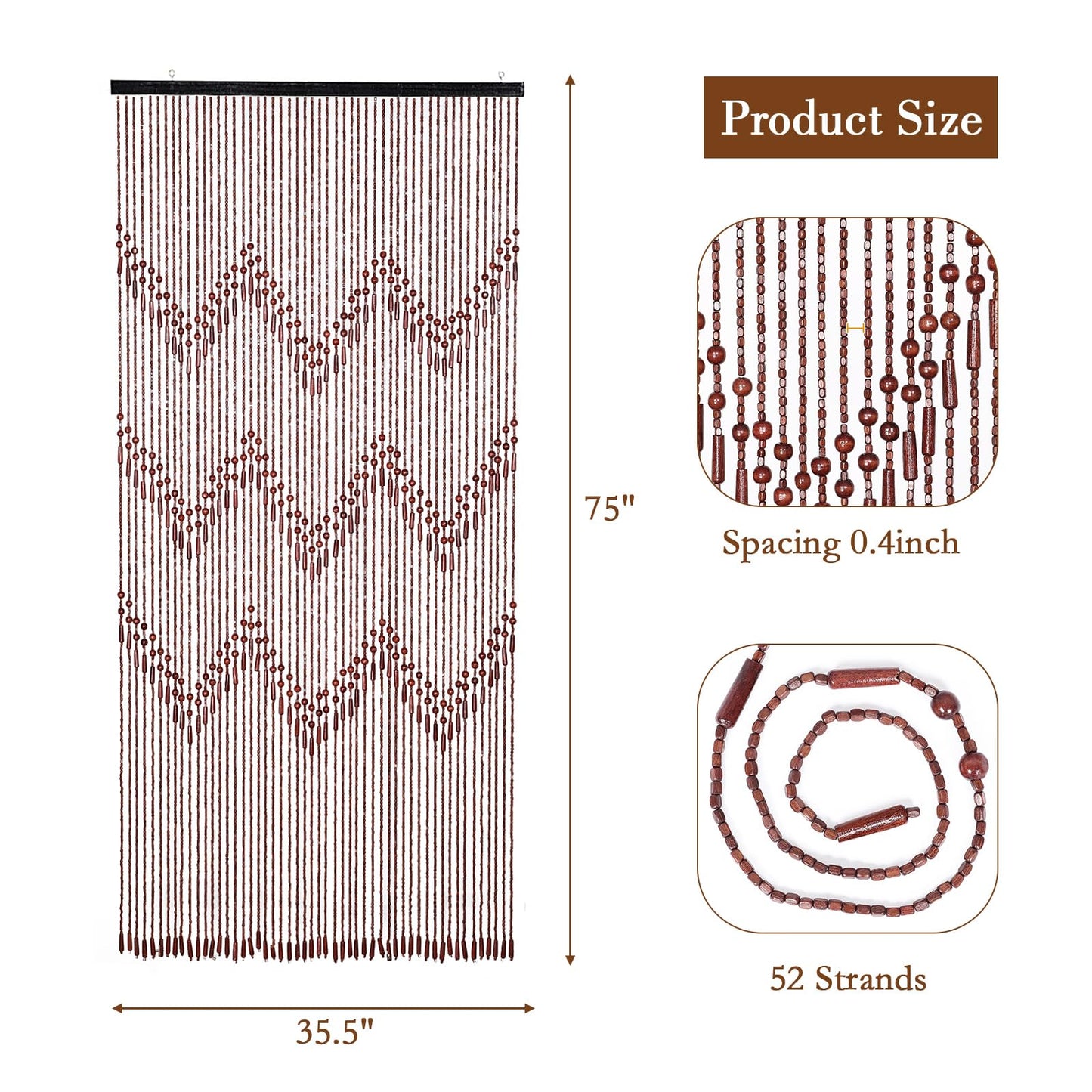 Osunnus Handmade Beaded Curtain for Doorway - Bamboo Wooden Door Beads - Boho Rustic Home Store Decor, 35.5 x 75 Inches Brown