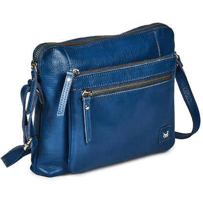 Leather Crossbody Bags for Women Small Soft Genuine Pebbled Sling Shoulder Handbag Crossover Purse with Full Adjustable Strap (Sapphire Blue Nappa)