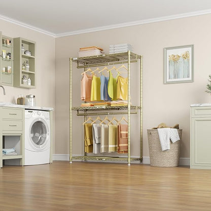 VIPEK X1 Expandable Clothes Rack Heavy Duty Adjustable from 2' to 3'5" with Adjustable Shelves and Hanger Rods, Reach-in & Walk-in Closets Metal Garment Racks Portable Closet, Gold
