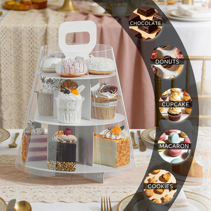 FZJ 3-Tier Cupcake Stand, 5 Set Cardboard Cupcake Tower with Clear Cover, Dessert Cup Cake Stand Tower for Birthday Wedding Party Decoration,Afternoon Tea Stand, Cupcake Tier Stand