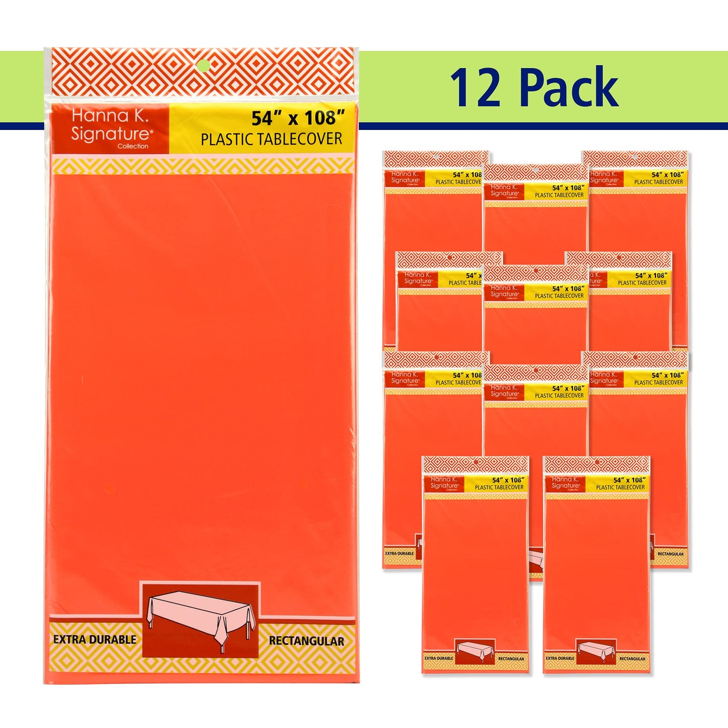 Party Dimensions Orange Disposable Plastic Tablecloth for Rectangle Tables (12 Pack) Table Cloths for Parties, Halloween, Events & Weddings, Indoors Outdoors, 54 x 108 inches, Plastic Table Cover