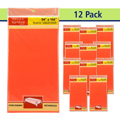 Party Dimensions Orange Disposable Plastic Tablecloth for Rectangle Tables (12 Pack) Table Cloths for Parties, Halloween, Events & Weddings, Indoors Outdoors, 54 x 108 inches, Plastic Table Cover