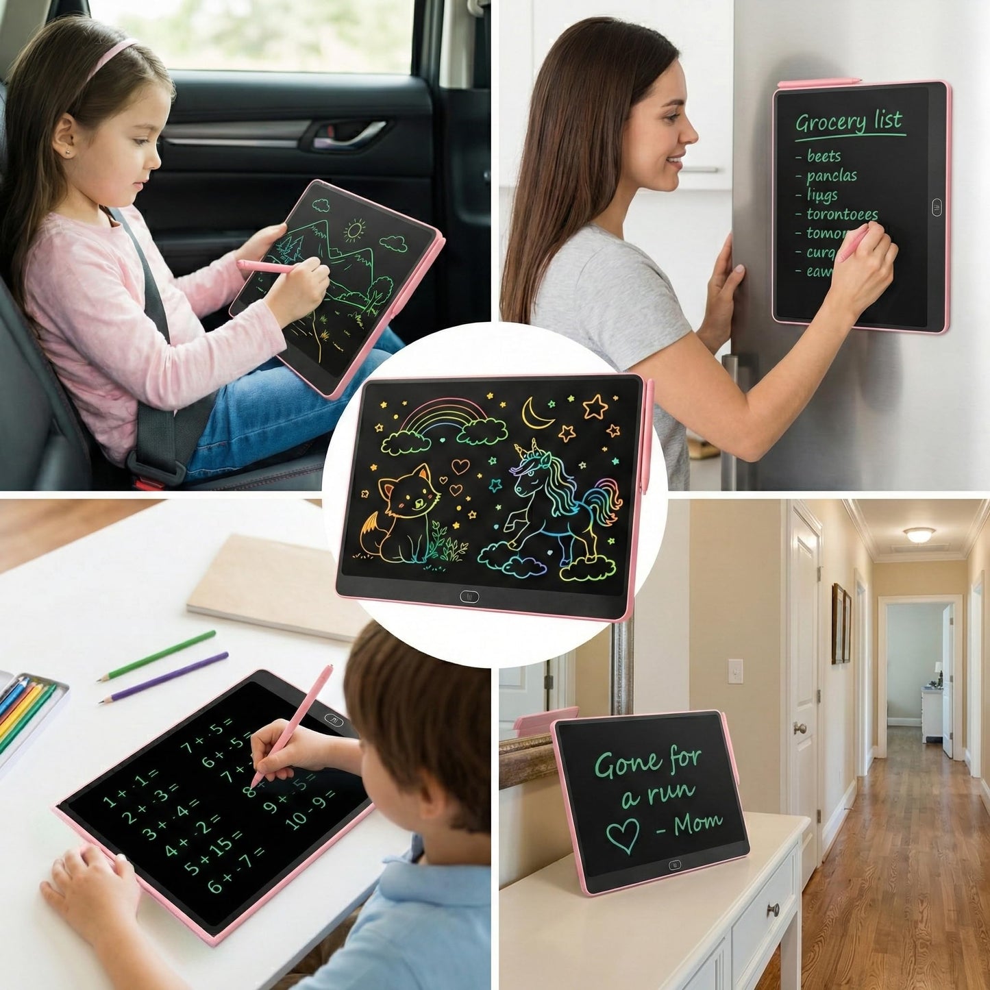 16 Inch LCD Writing Tablet for Kids 2 Pack, Large Drawing Board Doodle Pad, Colorful Screen Erasable Sketch Tablet, Travel Toys and Reusable Learning Gift for Boys Girls (Pink)